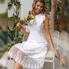 Strand Weißes Bohème Kleid mit Spitze und Knöpfen Hochzeitsgast