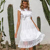 Cowgirl Weißes Bohème Kleid mit Spitze und Knöpfen niedlich