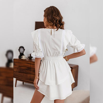 2021 Weißes böhmisches Kleid mit Volants Sommer