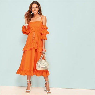 Böhmisches langes Kleid Orange Elegant