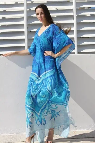 Böhmisches langes Kleid Ozeanblau Frau