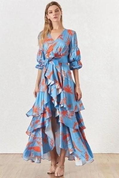 Bohemianisches schickes blaues langes Kleid Frau