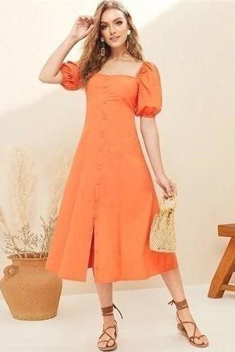 Bohemianisches schickes orangefarbenes Kleid Elegant