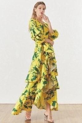 Gelbes langes böhmisches Kleid Stil