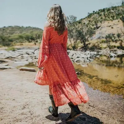 Hippie-Kleid Jahrgang 70 Modus