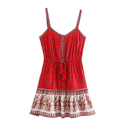 Kurzes böhmisches Kleid Rot Intensiv Stil