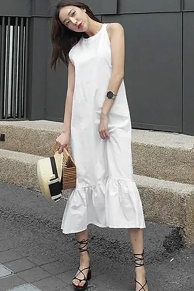 Langes böhmisches Kleid Fließendes Weiß Stil