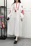 Langes böhmisches Kleid Weiß bestickt Boho-Chic