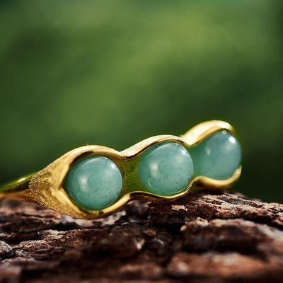 Lotus Fun Real 925 Sterling Silber 18K Gold Ring Handgefertigter Feinschmuck Naturstein Kreativ Erbsenschoten Design Ringe für Frauen Hippie