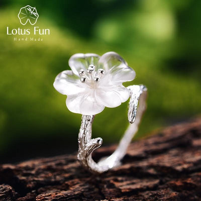Lotus Fun Real 925 Sterling Silber 925 Natur Edelsteine feiner Schmuck süße Blume im Regenring offene Ringe für Damen Accessoires Hinweis