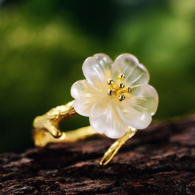 Lotus Fun Real 925 Sterling Silber Handgefertigter Feinschmuck Blume im Regen Offener Ring Damenschmuckringe für ein Boho-Leben