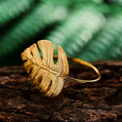Lotus Fun Real 925 Sterling Silber Natural Designer Feinschmuck 18K Gold Monstera Leaves Verstellbarer Ring Ring für Damenschmuck gut