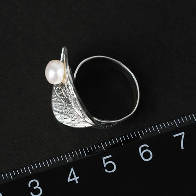 Lotus Fun Real 925 Sterling Silber Natural Pearl Handgemachter Designer Feinschmuck kreativ offen kreativer Blattring Ringe für Damenschmuck Stil