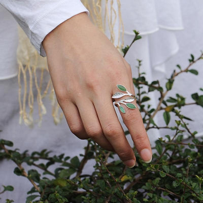Lotus Fun Real 925 Sterling Silber offener Ring Naturstein von Hand gestaltet Feiner Schmuck Frühling in der Luft Blätter Ringe für Frauen Böhmisch