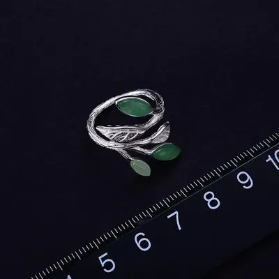 Lotus Fun Real 925 Sterling Silber offener Ring Naturstein von Hand gestaltet Feiner Schmuck Frühling in der Luft Blätter Ringe für Frauen Stil