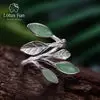 Lotus Fun Real 925 Sterling Silber offener Ring Naturstein von Hand gestaltet Feiner Schmuck Frühling in der Luft Blätter Ringe für Frauen boho