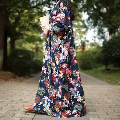 Maxi-Langes Kleid mit Blumen im böhmischen Stil Stern