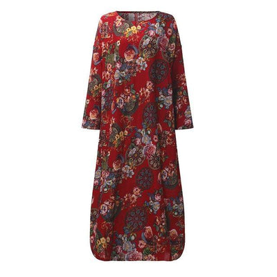 Maxi-Langes Kleid mit Blumen im böhmischen Stil billig