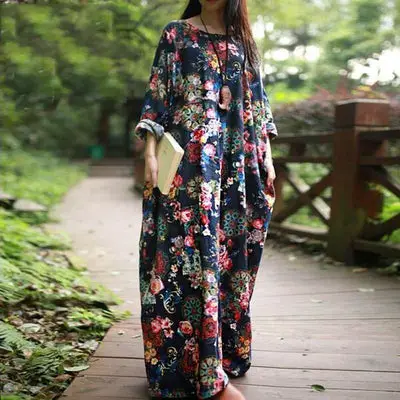 Maxi-Langes Kleid mit Blumen im böhmischen Stil kleiner Preis