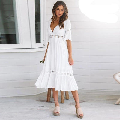 Weißes Kleid im Hippie-Chic-Stil 2019