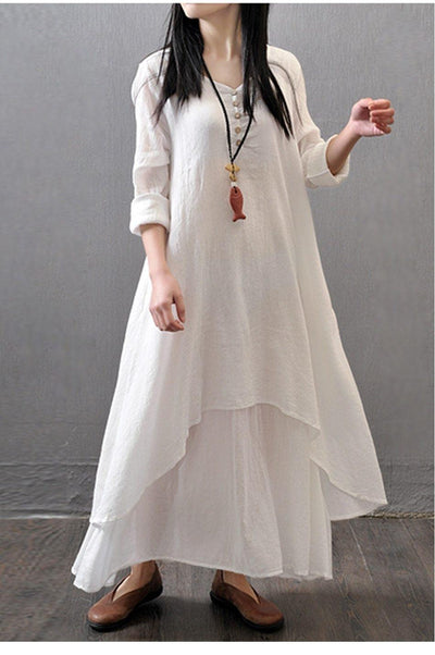 Weißes böhmisches Kleid Langes Baumwollkleid Böhmisch