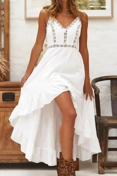 Weißes langes Kleid Asymmetrisches böhmisches trend