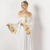 Weißes langes Kleid mit goldenen Stickereien Hippie
