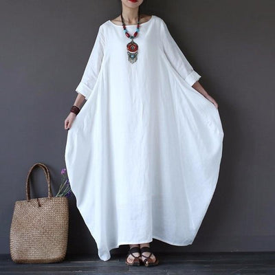 Weißes langes Kleid De Bohémienne Chic - Boho-Kleid.com